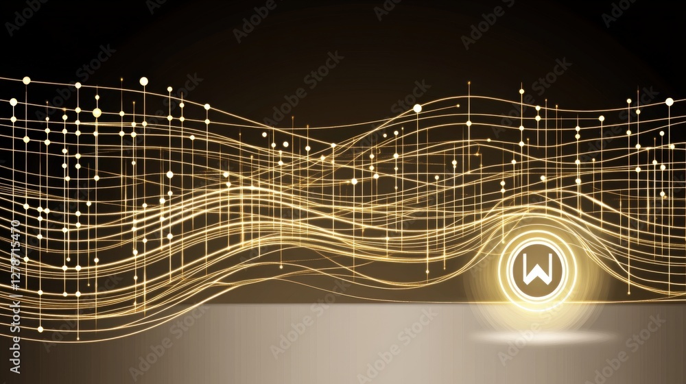 Poster glowing power button icon surrounded by light trails creating an ethereal digital atmosphere
