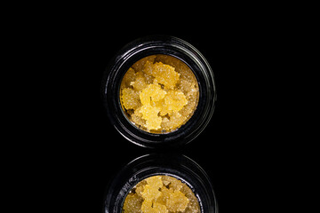 Cannabis Extract – High-Quality Macro Shot of Live Resin Diamonds in Glass Jar