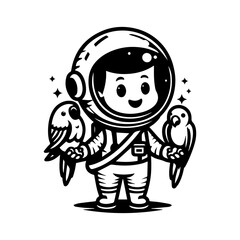 astronaut and parrot logo design