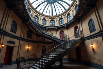 Obraz premium Grand Spiral Staircase in a Historic Building with Glass Dome
