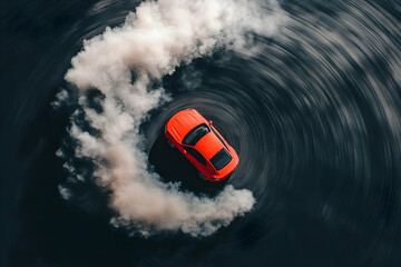Red Car Drifting Smoke 3D Illustration