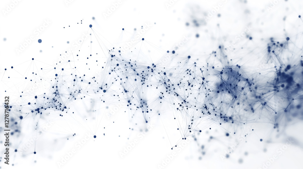 Aufkleber Network of glowing digital points linking dynamically, representing data connectivity against minimalist white surface