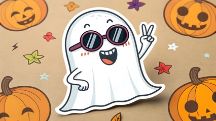 Funny ghost with sunglasses peace sign trendy