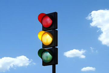 3D Traffic Light Illustration Against Blue Sky