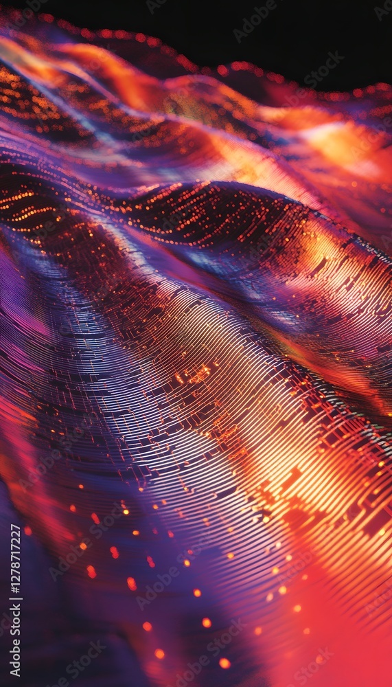 Poster wavy abstract pattern with circuit board lines and lights