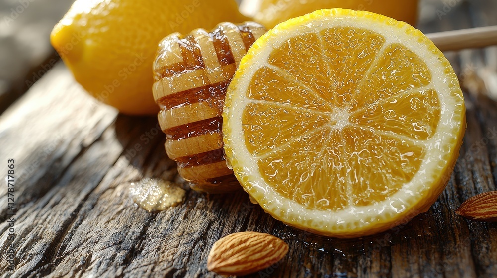 Aufkleber a single ripe lemon placed aesthetically on a rustic wooden table for a captivating look