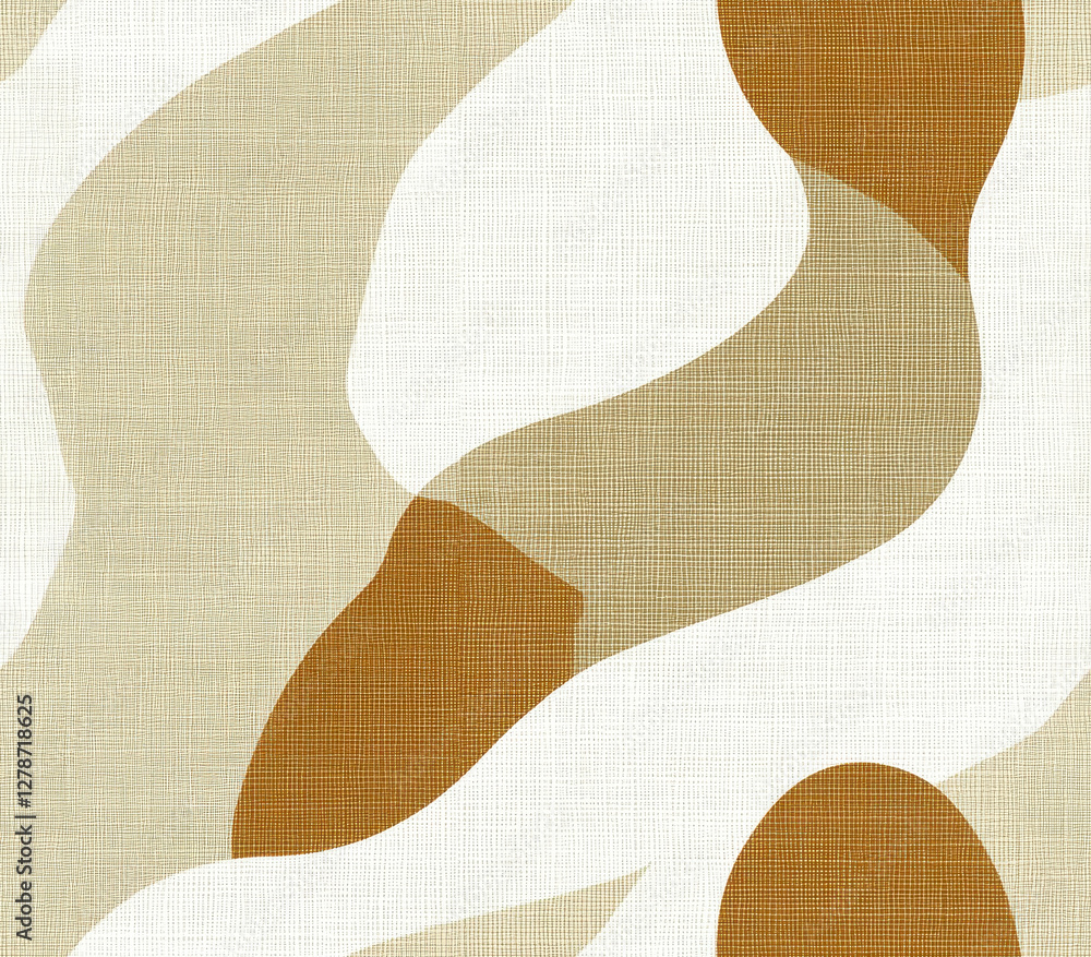 Poster abstract pattern featuring smooth curves in muted tan and creamy tones, seamless pattern style.