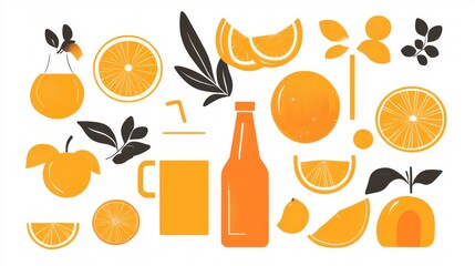 Fresh orange juice with citrus cuts and leaves for healthy lifestyle content