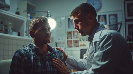 Obraz premium Male patient consults with doctor about infertility concerns in a medical office