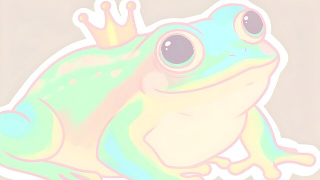 Cute pastel frog with big eyes tiny crown kaw