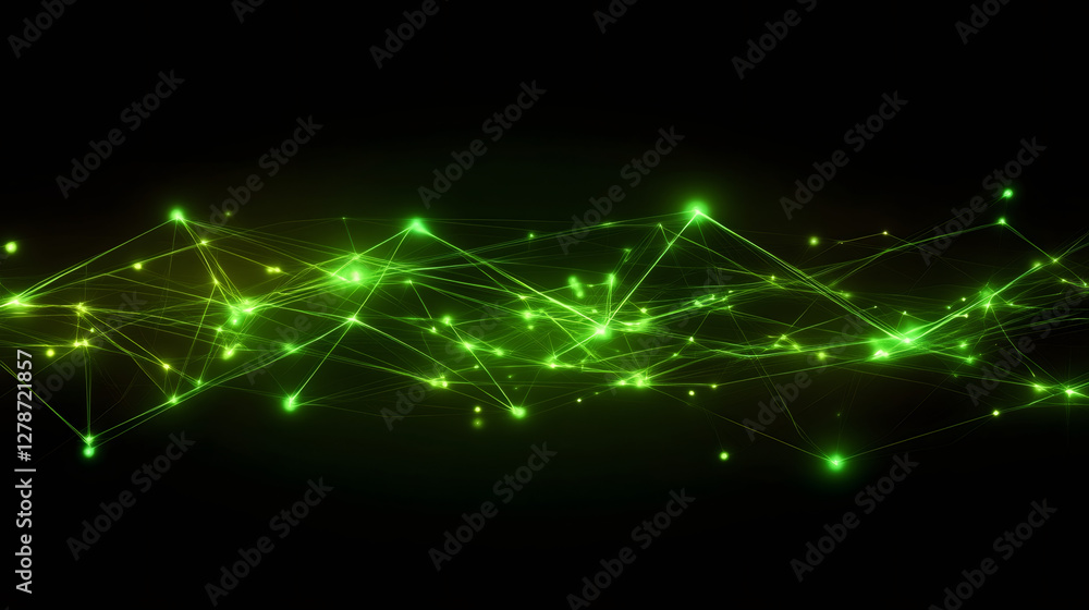Aufkleber Green glowing plexus network forming abstract connections on a black background, ideal for technology and communication concepts