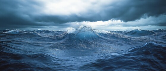 Dynamic ocean waves surge under a moody gray sky, embodying the immense power and wild beauty of nature's seascape.