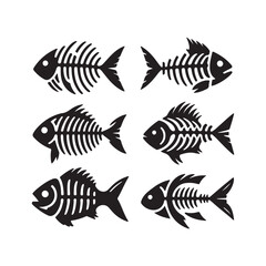 Fish skeletons, black and white illustration, stylized fishbones  © Mizanur Rahman