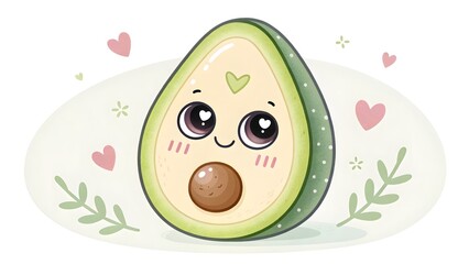Cute pastel avocado with smiling face food kawaii
