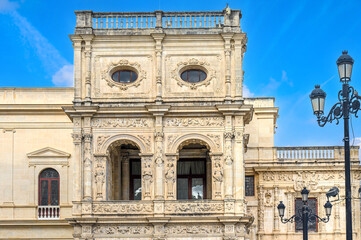 Fototapeta premium Medieval stone architecture of the Casa Consistorial or City Hall, Seville, Spain.
