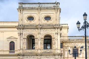 Fototapeta premium Medieval stone architecture of the Casa Consistorial or City Hall, Seville, Spain.