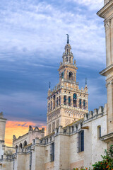 Fototapeta premium La Giralda tower or steeple part of the cathedral building, Seville, Spain.