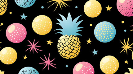 Summer Fruit Illustration: Pineapple and Balloons