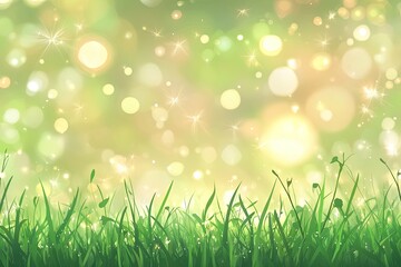 Obraz premium Delicate green grass glows with soft bokeh lights