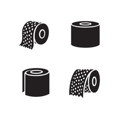 Toilet paper icons, bathroom essentials, black and white silhouettes