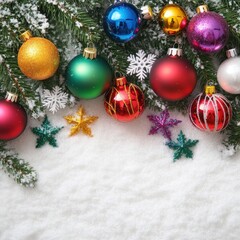 Christmas ornaments on snow