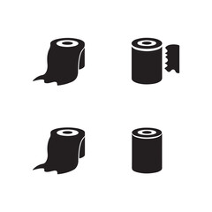 Toilet paper icons, bathroom essentials, black and white silhouettes