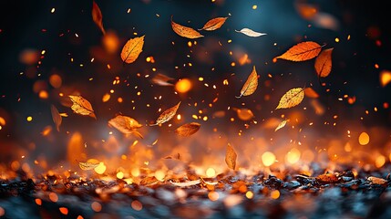 Falling Autumn Leaves Fire Embers Background Image