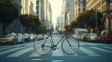 Fototapeta premium Bicycle on City Street for Eco-Friendly Transport