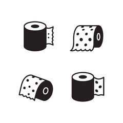 Toilet paper icons, bathroom essentials, black and white silhouettes
