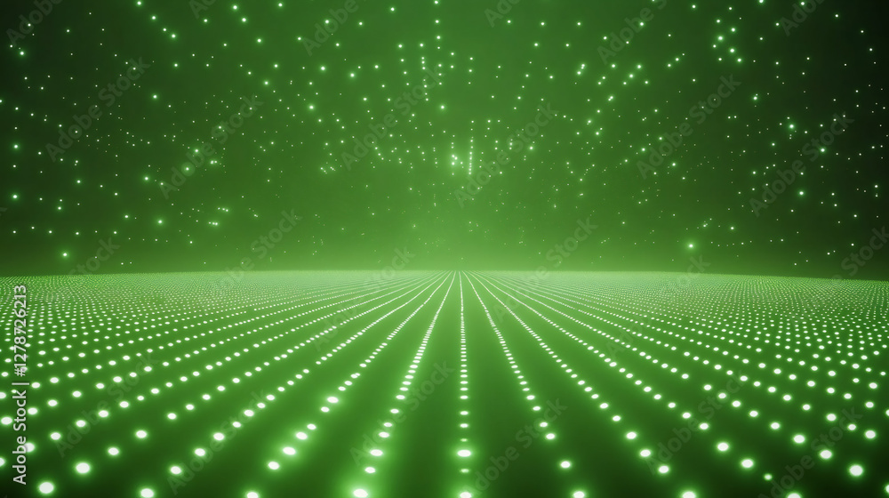 Aufkleber green glowing particles forming trails over a surface under a starry sky, futuristic data transfer c