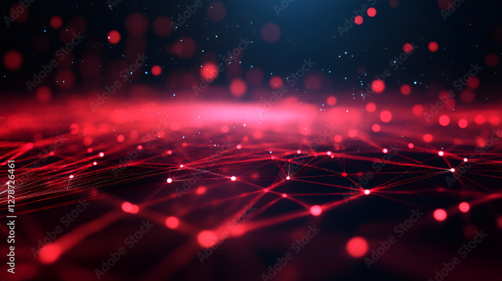 Aufkleber Digital plexus network connecting lines and dots forming in a red abstract cyberspace over dark background