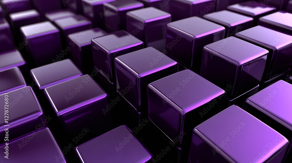 Fototapete Shiny purple cubes creating an abstract futuristic background, ideal for technology or science concepts