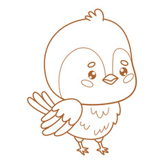 Outline little bird tit. Funny character chickadee. Line drawing, coloring book. Vector illustration. Kids collection