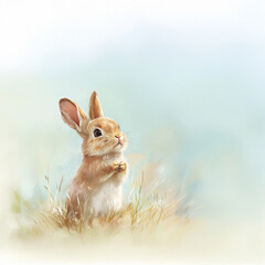 Set of cute watercolor rabbits with baskets of flowers png. Cute fluffy rabbits with watercolor flowers. Spring concept. Cute rabbits with flowers.