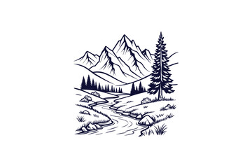 Obraz premium mountain river landscape clip art vector illustration