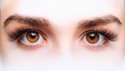Fototapeta premium human eyes with a striking amber brown iris, detailed eyelashes, well groomed eyebrows, emphasizing the eyes beauty and intensity, vision, eye health, emotions, beauty