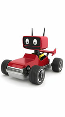 Obraz premium Cute Robot in Red Race Car 3D Render