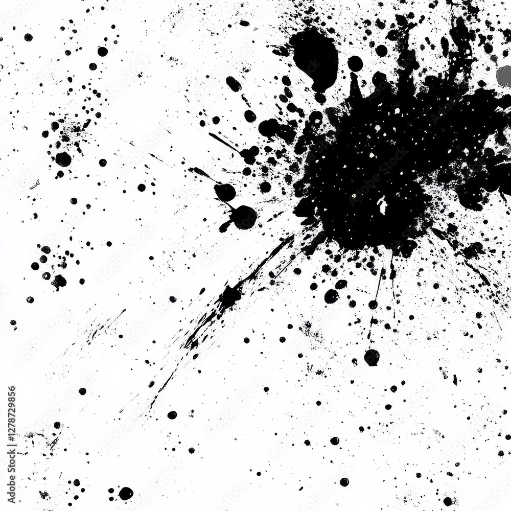 Poster abstract ink splatter on white canvas: a dynamic composition of chaos and simplicity