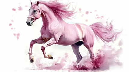 Pink Horse Illustration, Running Majestically