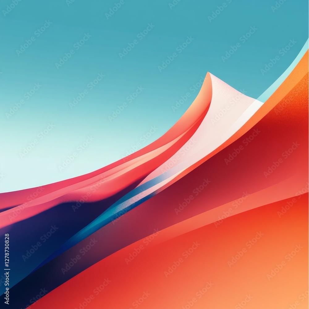 Poster Abstract Wave of Color: A Dynamic Gradient Featuring Red, Orange, Blue, and White on a Soft Blue Background