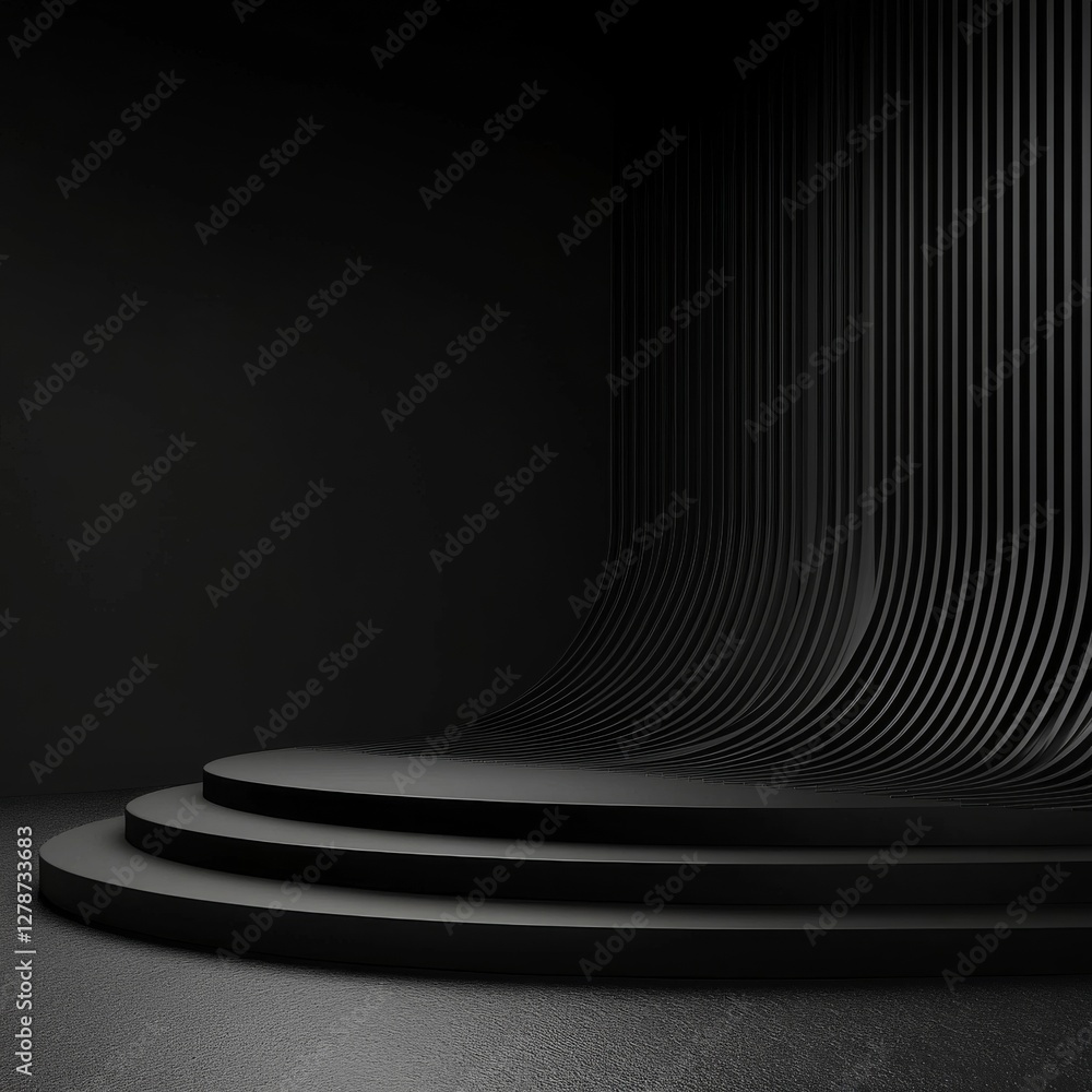 Aufkleber elegant minimalist black stage with abstract lines for product showcase and artistic presentation