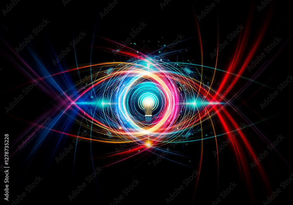 Leinwandbilder abstract glowing circular tech design features a central light bulb shape against a dark backdrop, s