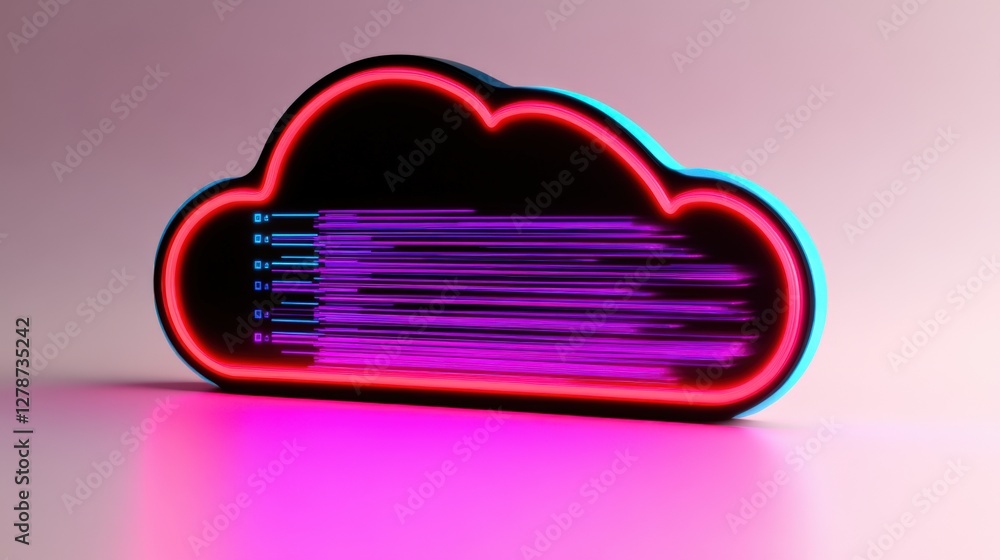 Poster vibrant cloud icon emitting radiant streams of light in a glowing design for digital database concep