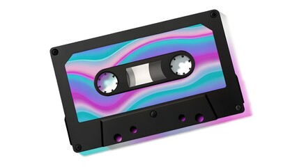 Obraz premium Retro cassette tape with vaporwave glitch effect