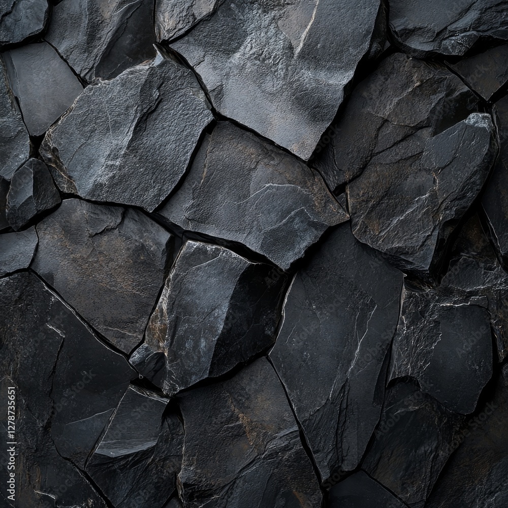 Poster Intricate Dark Volcanic Rock Formations, A Symphony of Rough Textures and Angular Patterns Displaying Geological Processes.