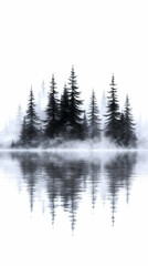 Fototapeta premium Misty Pines Reflection 3D Illustration