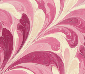 Elegant pink and cream marbled pattern with flowing swirls and curves, Seamless Pattern Style.