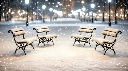 Snowy Night Park Bench Winter Background Illustration