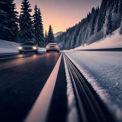 Winter Road Sunset Illustration