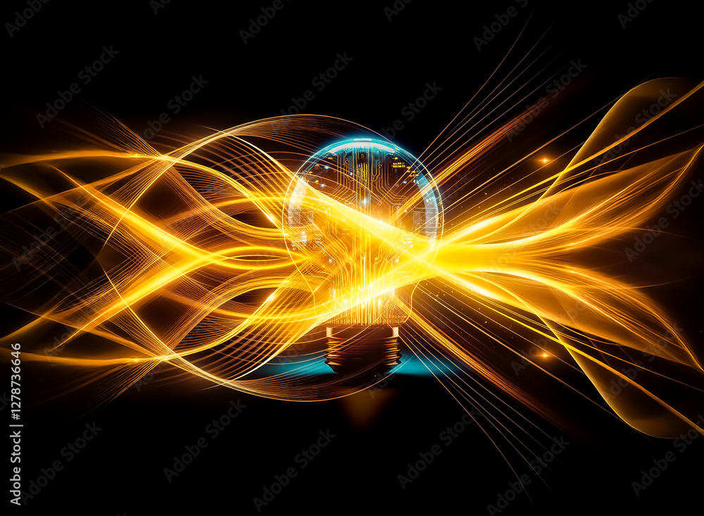 Aufkleber a glowing lightbulb, its interior a complex circuit board, sits on a dark surface. the image evokes 
